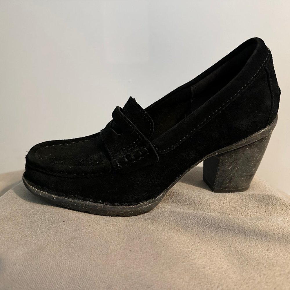 Clarks Women's Shoes Clarks Carleta Belle Black Heeled Penny Loafer Size 5.5